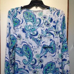 Blue, green and white blouse